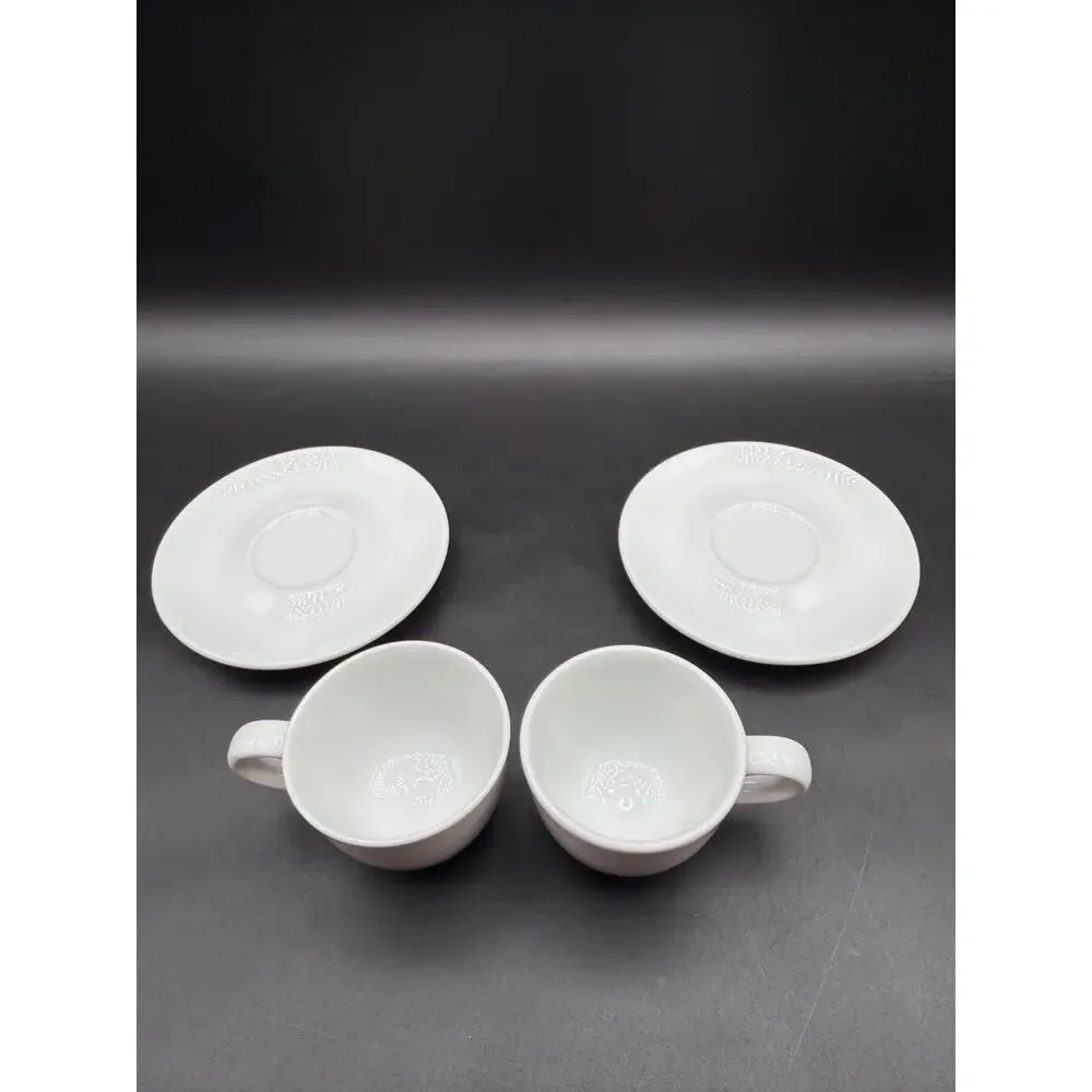 Sur La Table White Porcelain Espresso Cups & Saucers Set of 2 Made in Turkey